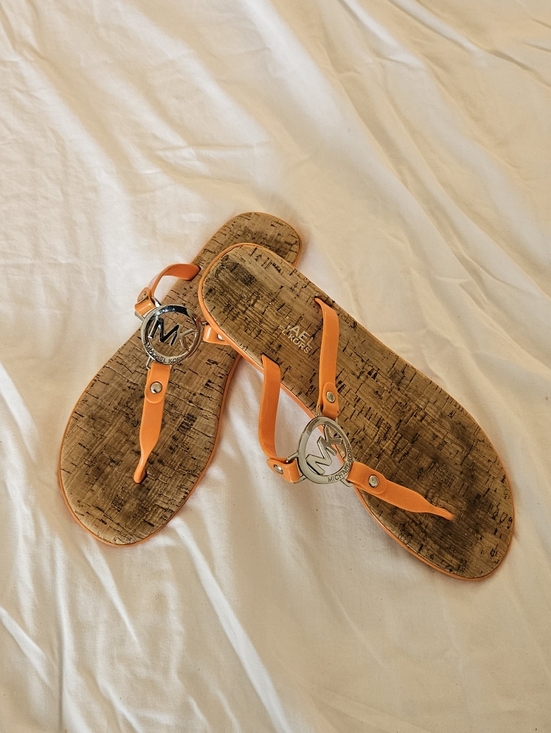 Michael Kors Shoes - Michael Kors Orange Thong Sandals with MK Medallion, Size 8 1/2
